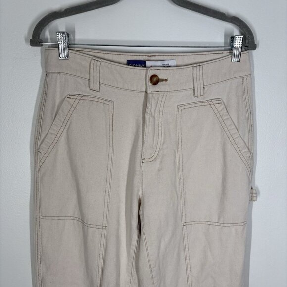 Old Navy Women 6 Cream Twill Cotton High-Waisted Straight Utility Carpenter Pant - Picture 5 of 10